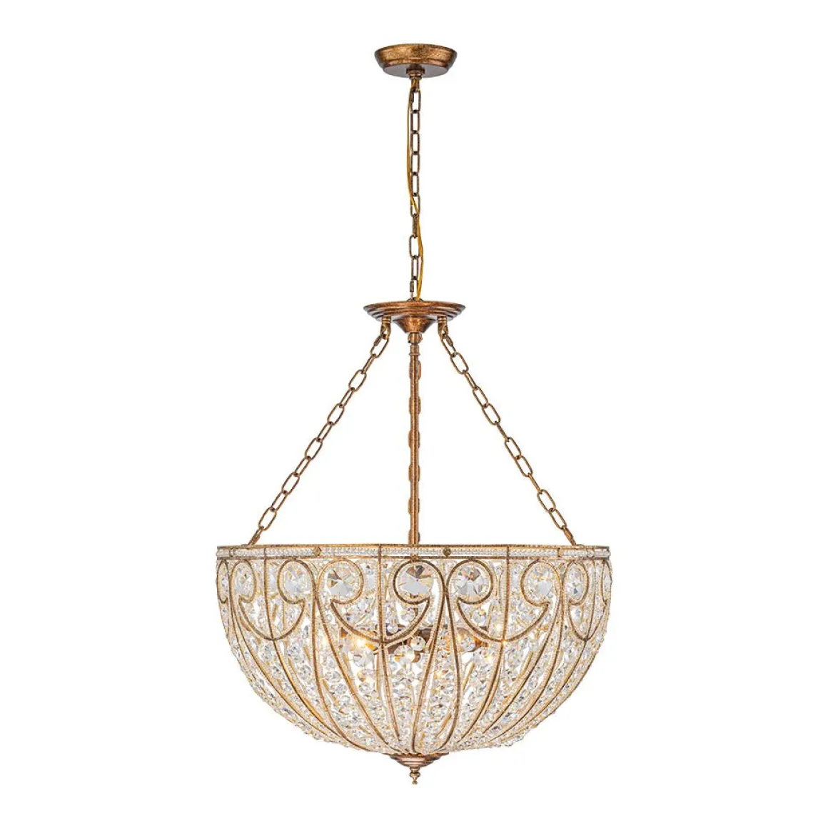 Luxe Moroccan Antique Bronze Crystal Round Cage Chandelier