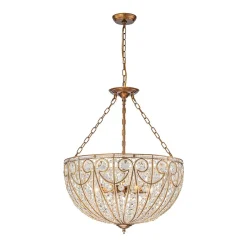Luxe Moroccan Antique Bronze Crystal Round Cage Chandelier