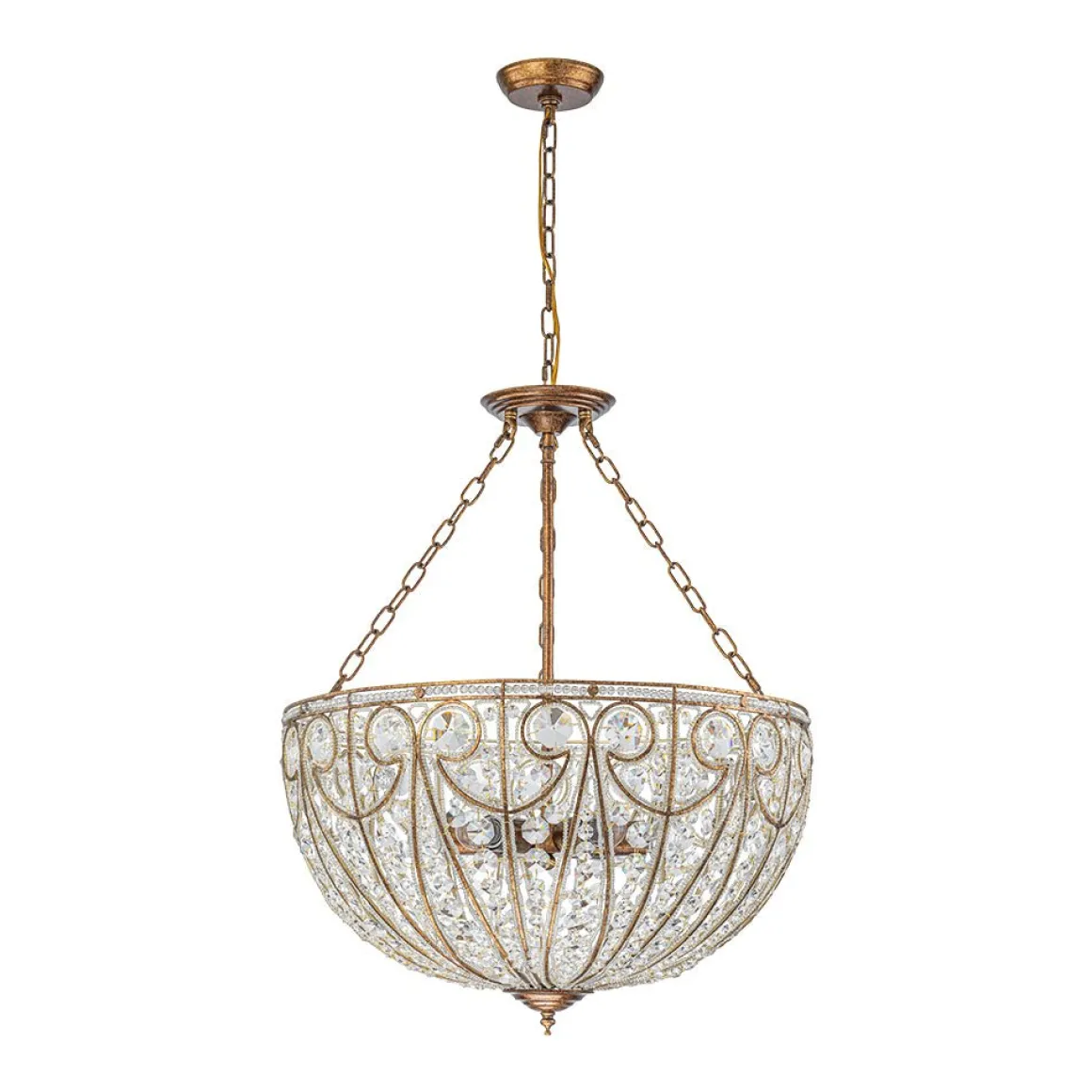 Luxe Moroccan Antique Bronze Crystal Round Cage Chandelier