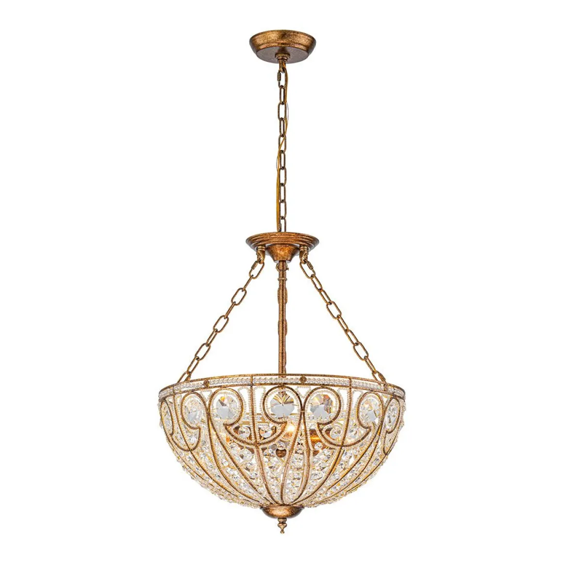 Luxe Moroccan Antique Bronze Crystal Round Cage Chandelier