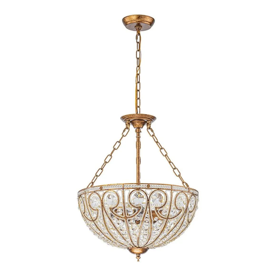 Luxe Moroccan Antique Bronze Crystal Round Cage Chandelier
