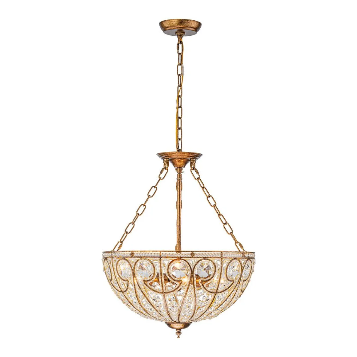 Luxe Moroccan Antique Bronze Crystal Round Cage Chandelier