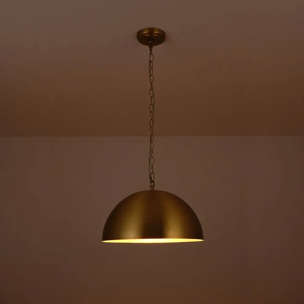 Luxe Oversized Brushed Brass Iron Large Dome Pendant Light