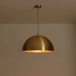 Luxe Oversized Brushed Brass Iron Large Dome Pendant Light