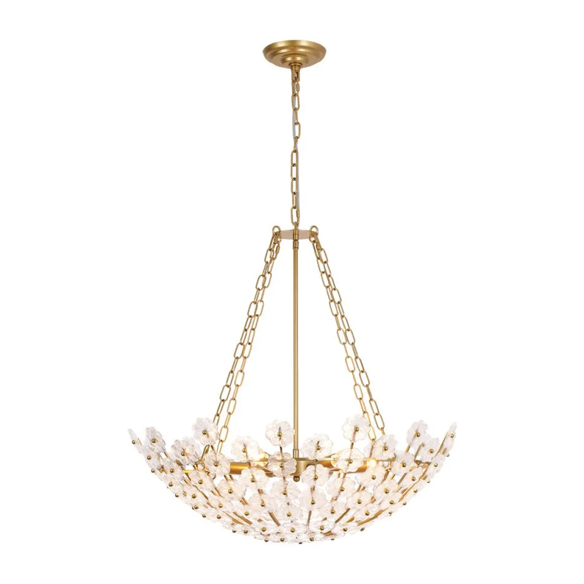 Luxe Sculpture Bloom Glass Floral Brass Basket Chandelier