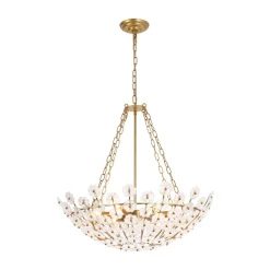 Luxe Sculpture Bloom Glass Floral Brass Basket Chandelier