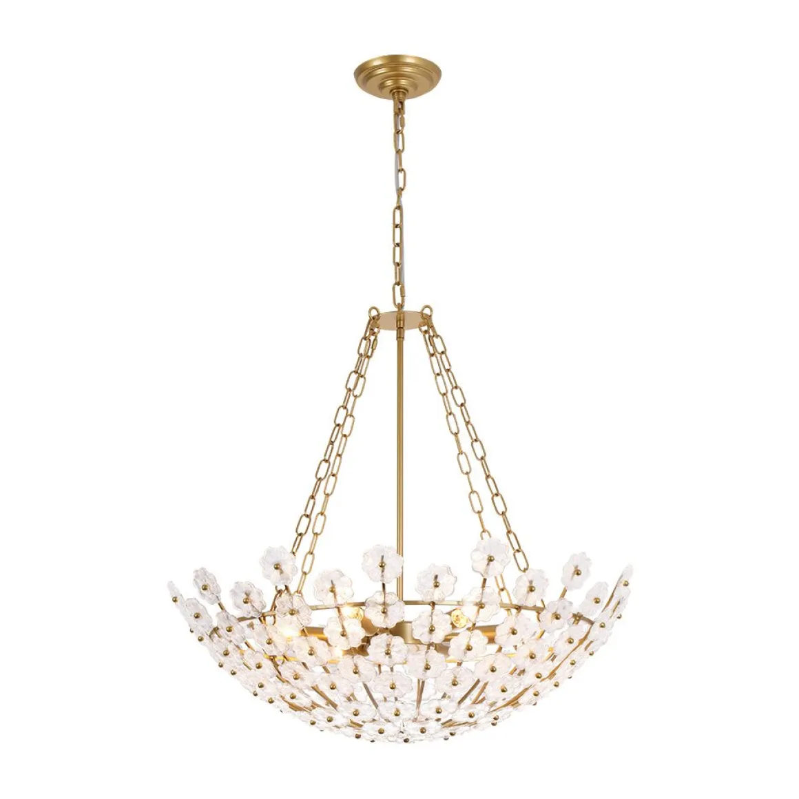 Luxe Sculpture Bloom Glass Floral Brass Basket Chandelier