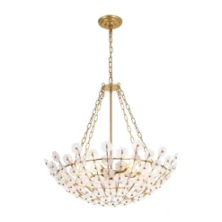 Luxe Sculpture Bloom Glass Floral Brass Basket Chandelier
