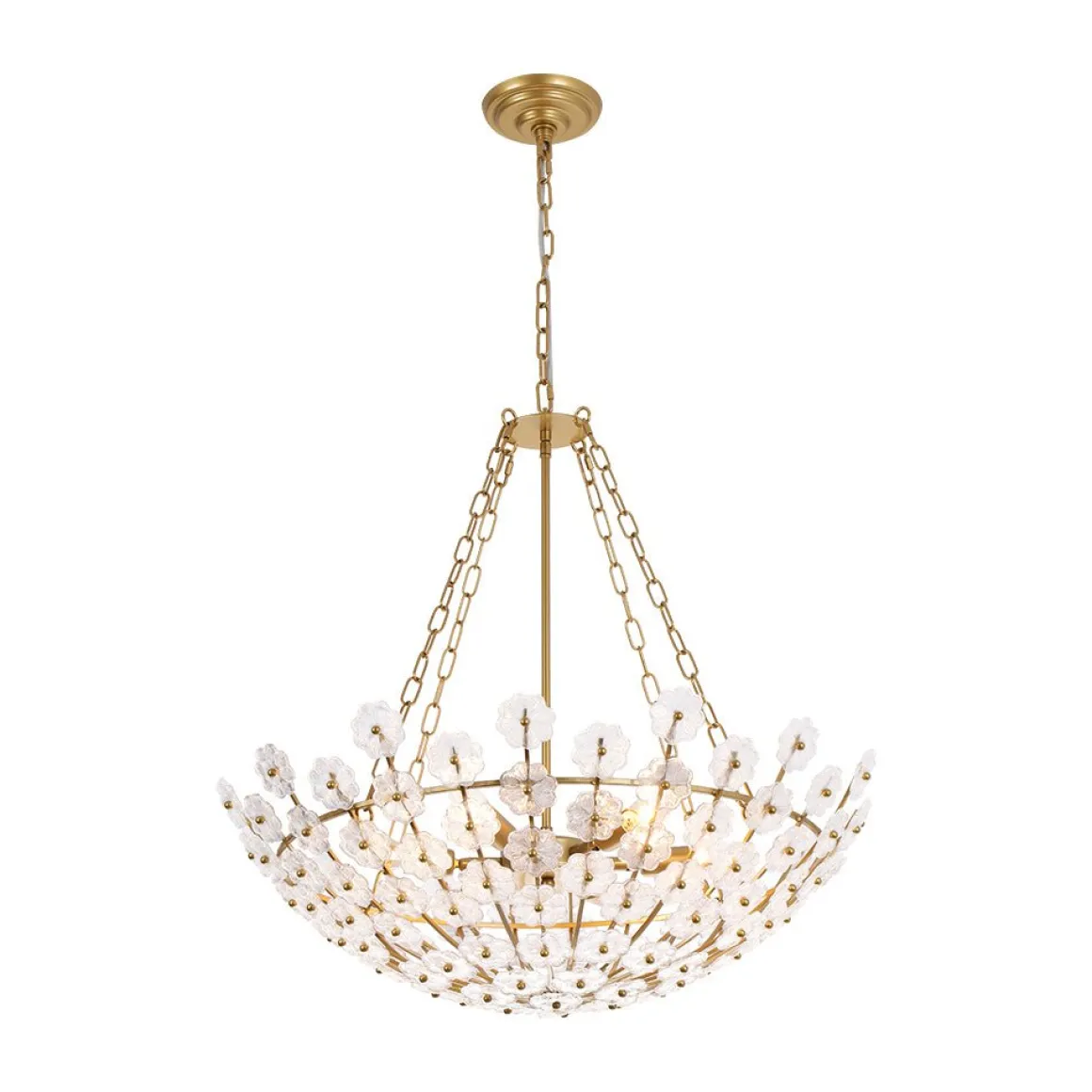 Luxe Sculpture Bloom Glass Floral Brass Basket Chandelier
