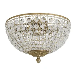 Luxe Vintage French Brass Round Crystal Cage Flush Mount Light