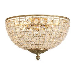 Luxe Vintage French Brass Round Crystal Cage Flush Mount Light