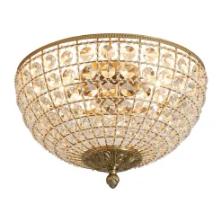 Luxe Vintage French Brass Round Crystal Cage Flush Mount Light