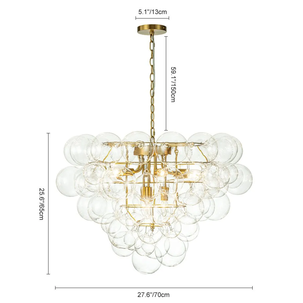 Luxury Brass Cluster Clear Glass Globe Bubble Chandelier
