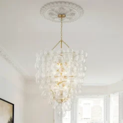 Luxury Cascade Cluster Ribbed Glass Bubble Entry Chandelier