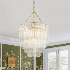 Luxury Cluster Glass Textured Tube Round Tiered Chandelier