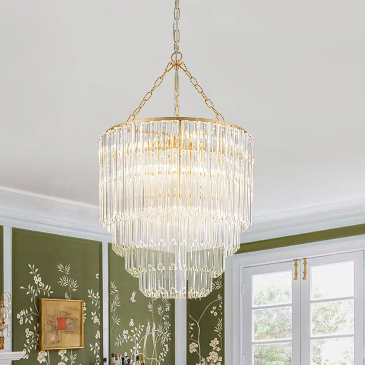 Luxury Cluster Glass Textured Tube Round Tiered Chandelier