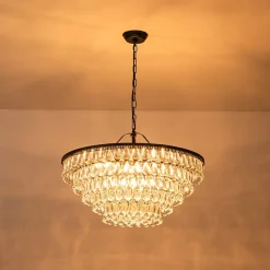 Luxury Glam Tiered Crystal Raindrop Round Chandelier