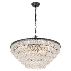Luxury Glam Tiered Crystal Raindrop Round Chandelier