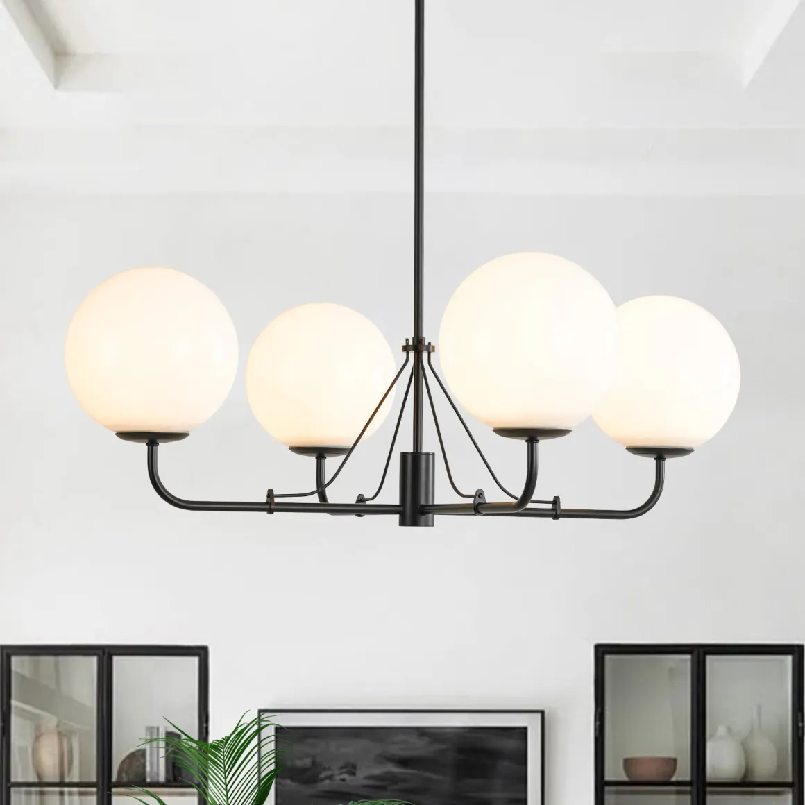 Luxury 4-Light Shine Opal Glass Globe Sputnik Chandelier