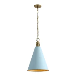 Macaron Brass Baby Blue 1-Light Iron Conical Kitchen Pendant
