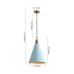 Macaron Brass Baby Blue 1-Light Iron Conical Kitchen Pendant