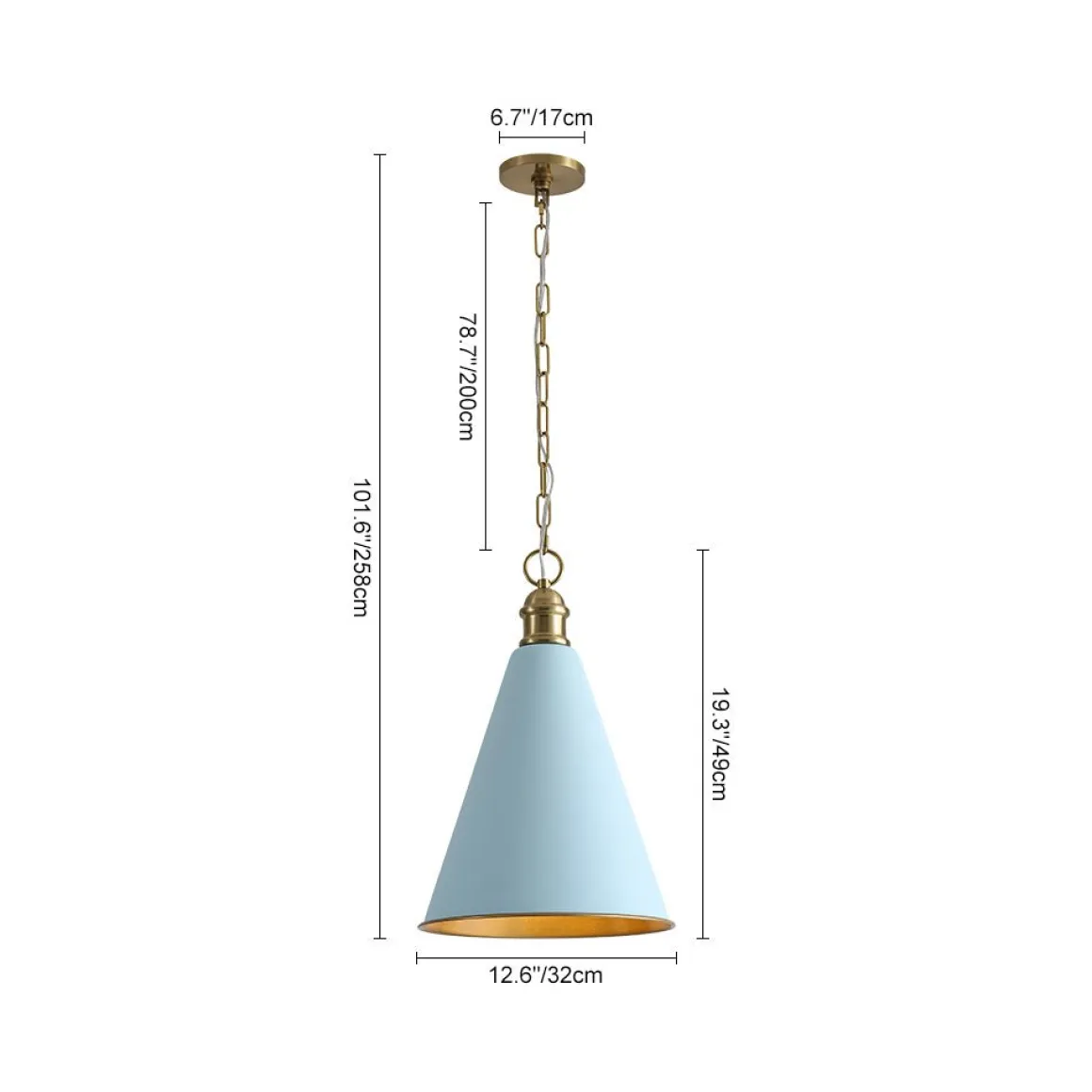 Macaron Brass Baby Blue 1-Light Iron Conical Kitchen Pendant