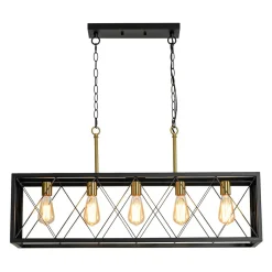 Matte Black 5-Light Cross Framed Box Kitchen Island Chandelier