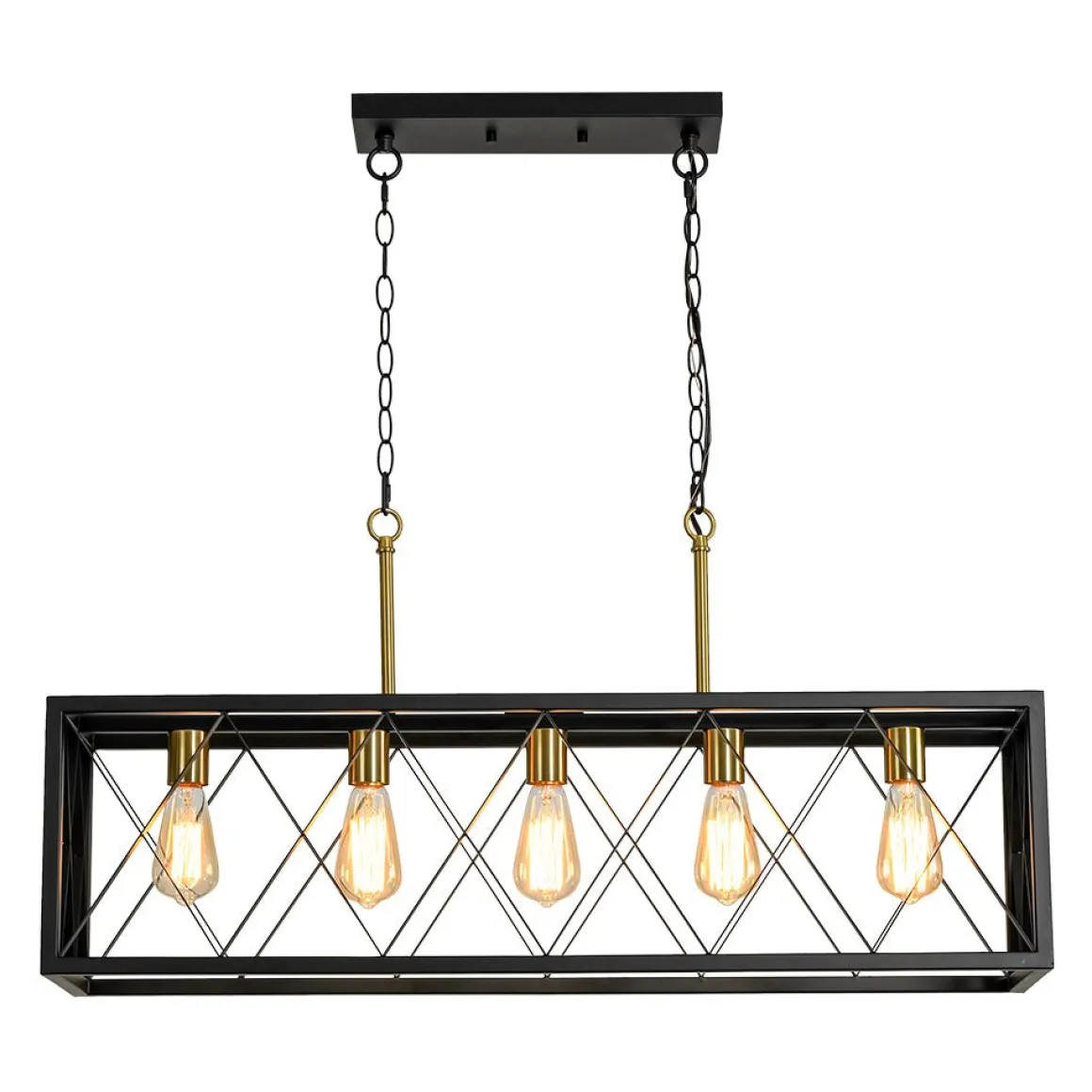 Matte Black 5-Light Cross Framed Box Kitchen Island Chandelier