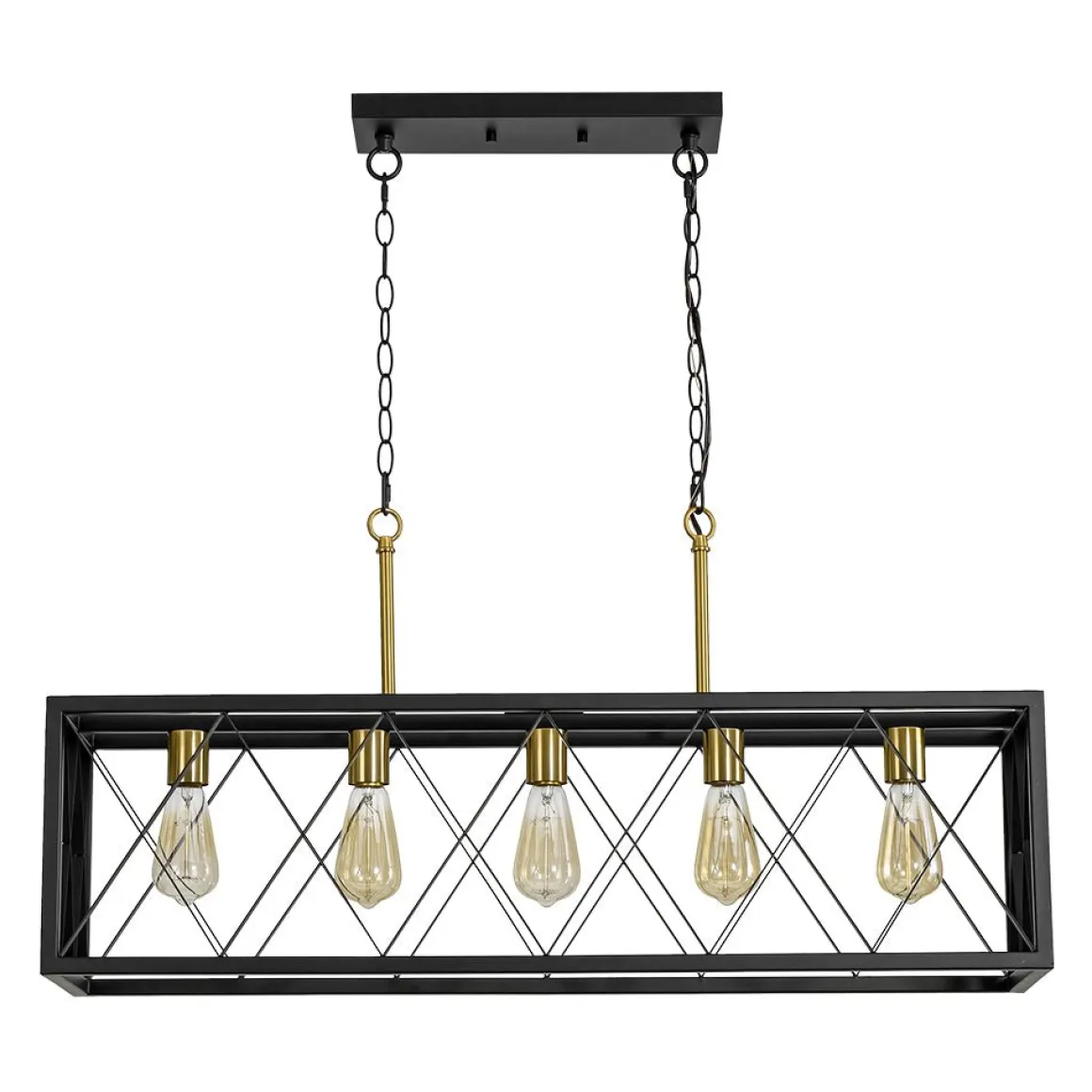Matte Black 5-Light Cross Framed Box Kitchen Island Chandelier