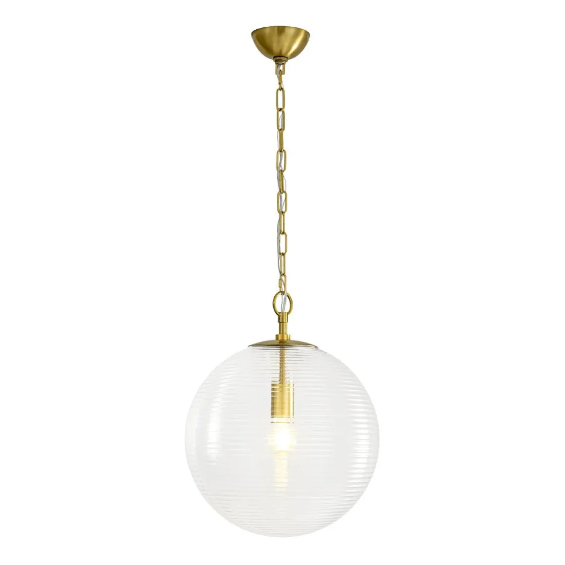Mid-Century Brass 1-light Clear Reeded Glass Globe Pendant