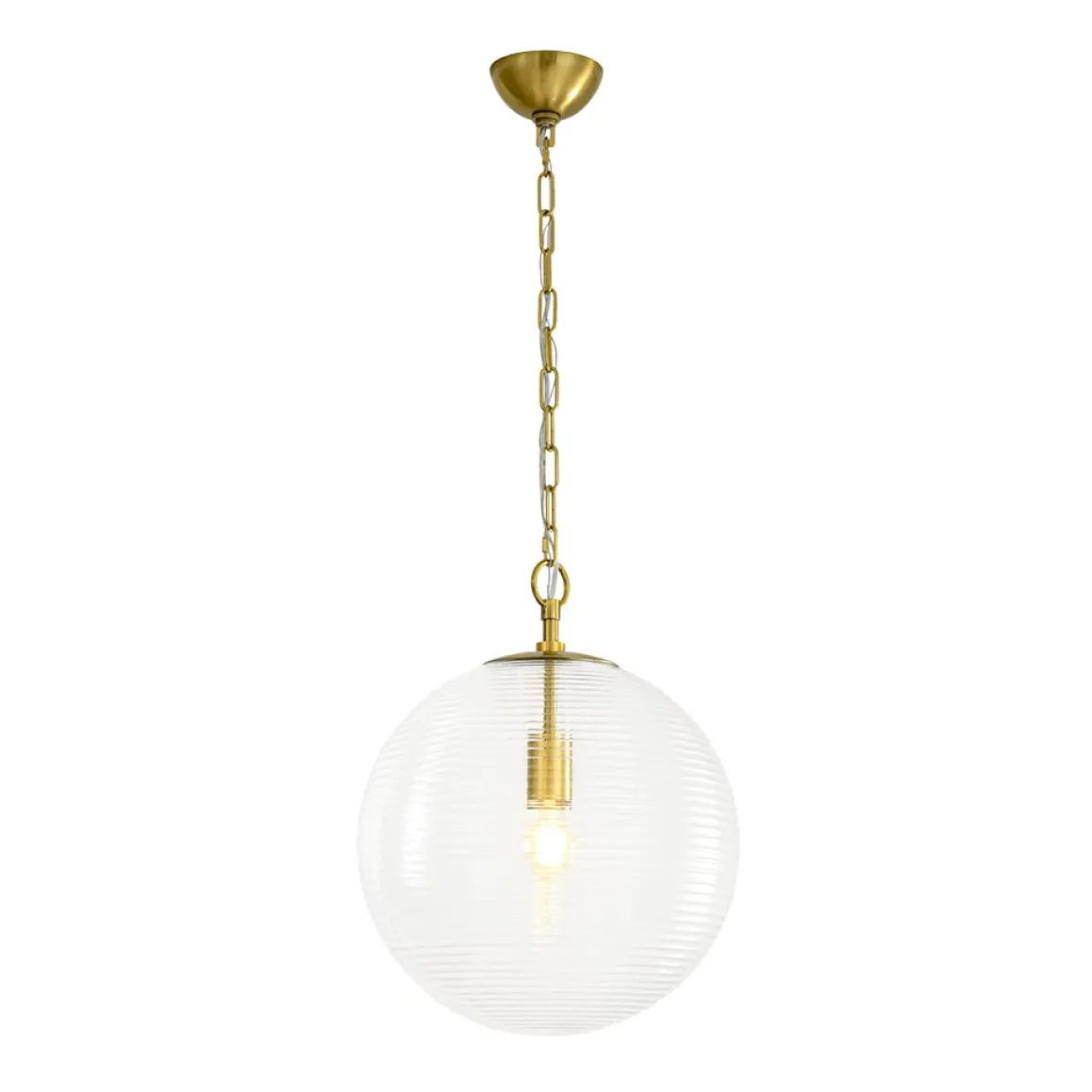 Mid-Century Brass 1-light Clear Reeded Glass Globe Pendant