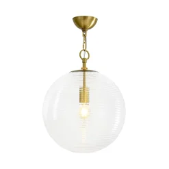 Mid-Century Brass 1-light Clear Reeded Glass Globe Pendant