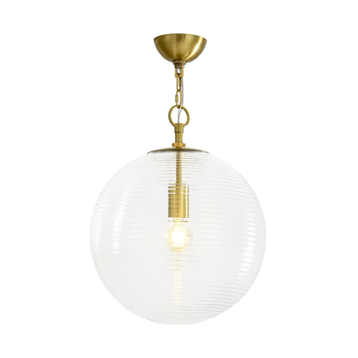 Mid-Century Brass 1-light Clear Reeded Glass Globe Pendant