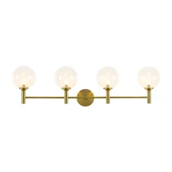 Mid-Century Brass 4-Light Glass Globe Vanity Sconce