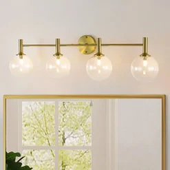 Mid-Century Brass 4-Light Glass Globe Vanity Sconce