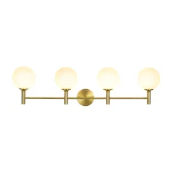 Mid-Century Brass 4-Light Glass Globe Vanity Sconce