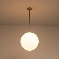 Mid-Century Brass 1-light Shine Opal Glass Globe Pendant