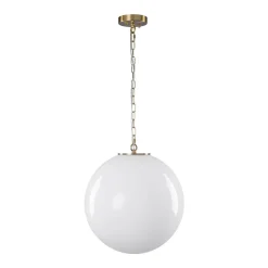 Mid-Century Brass 1-light Shine Opal Glass Globe Pendant