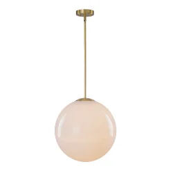 Mid-Century Brass 1-light Shine Opal Glass Globe Pendant