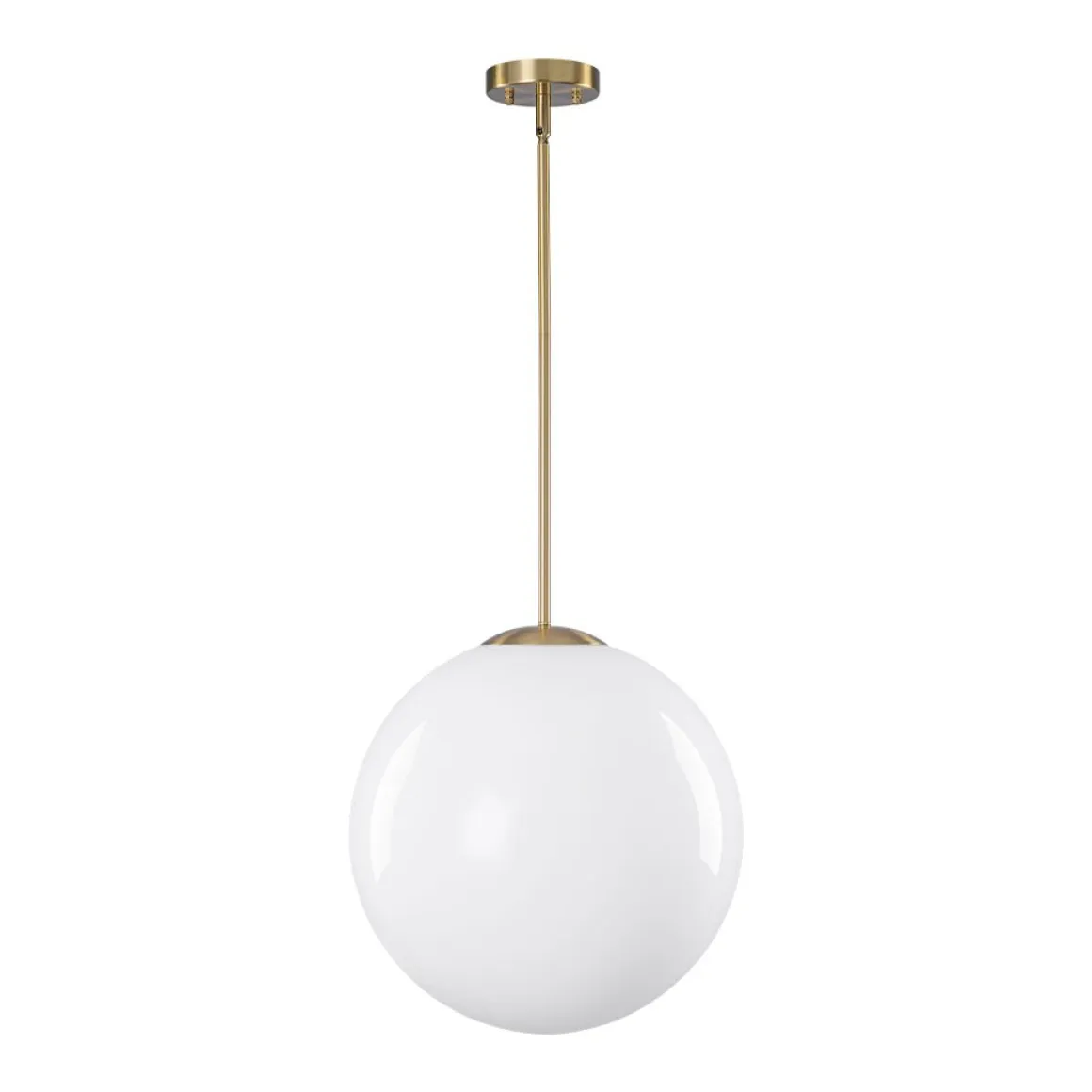Mid-Century Brass 1-light Shine Opal Glass Globe Pendant