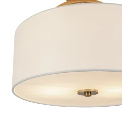 Mid-Century Brass Wide Linen Drum Semi Flush Mount