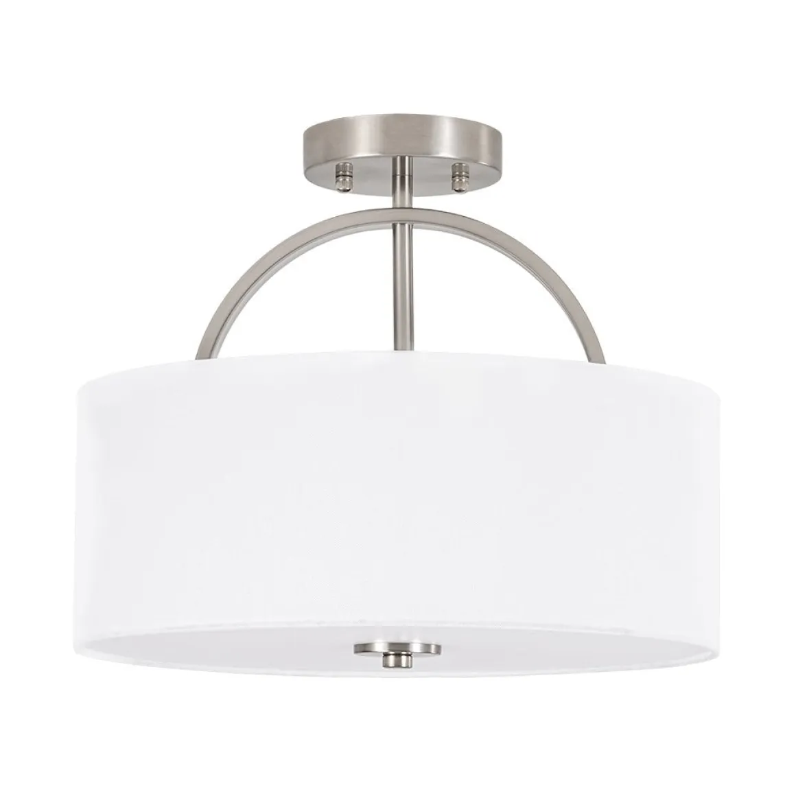 Mid-Century Brass Wide Linen Drum Semi Flush Mount