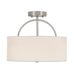Mid-Century Brass Wide Linen Drum Semi Flush Mount