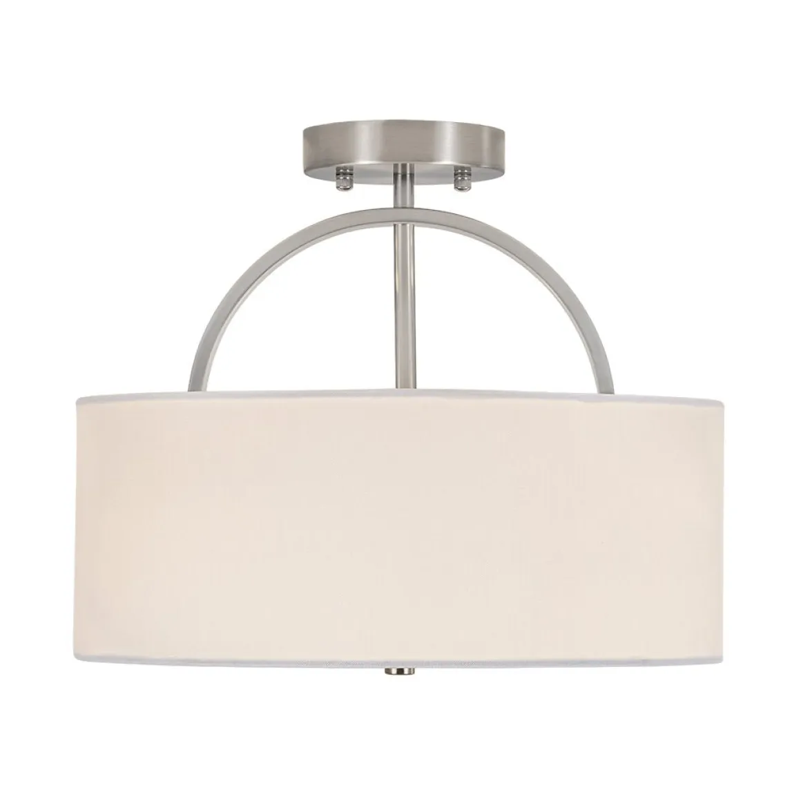 Mid-Century Brass Wide Linen Drum Semi Flush Mount