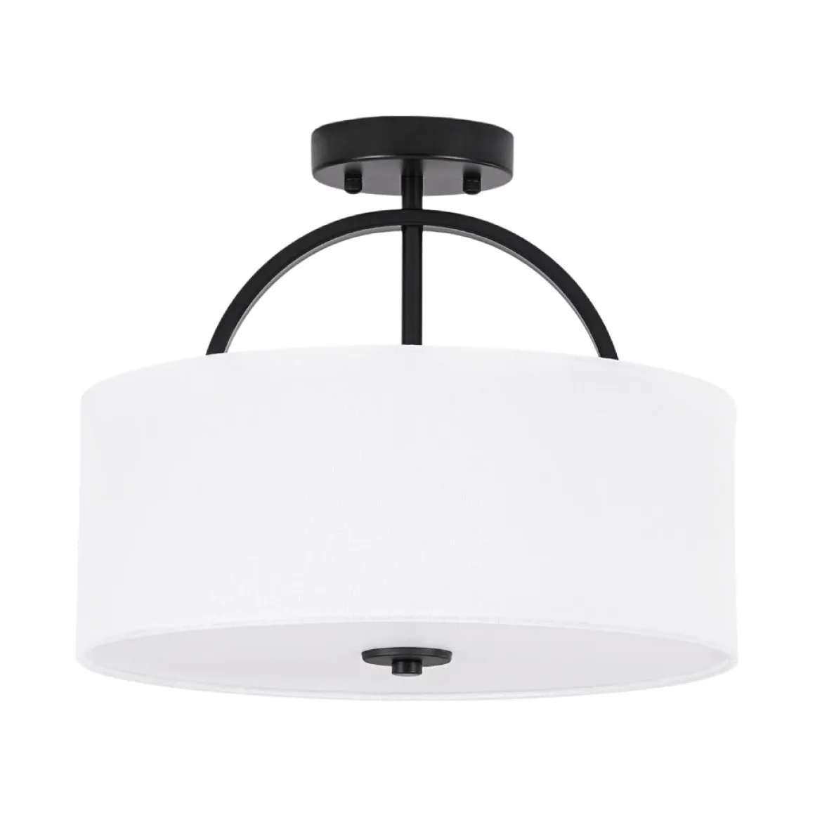 Mid-Century Brass Wide Linen Drum Semi Flush Mount