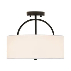 Mid-Century Brass Wide Linen Drum Semi Flush Mount