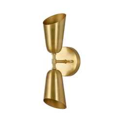 Mid-Century Brushed Brass 2-Light Up Down Dual Cone Wall Lamp
