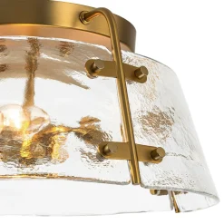 Mid-Century Clear Textured Glass Drum Flush Mount Light
