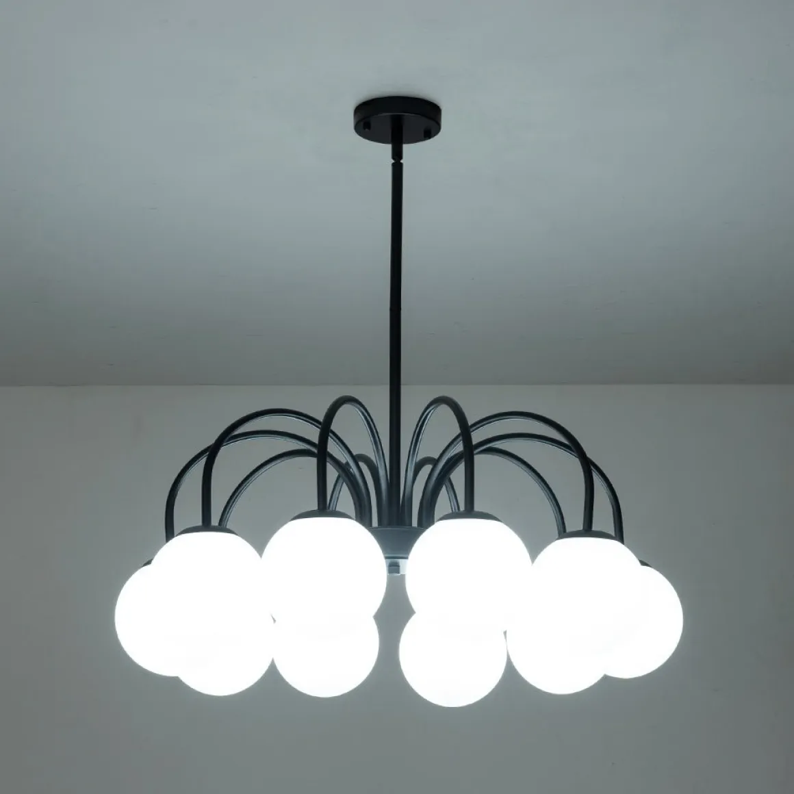 Mid-Century Frosted Glass Globe Bubble Round Chandelier