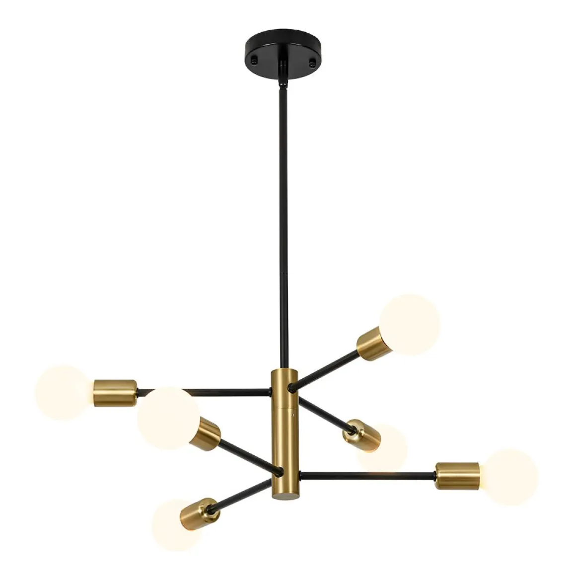 Mid-century 6-Light Black Brass Tiered Sputnik Chandelier